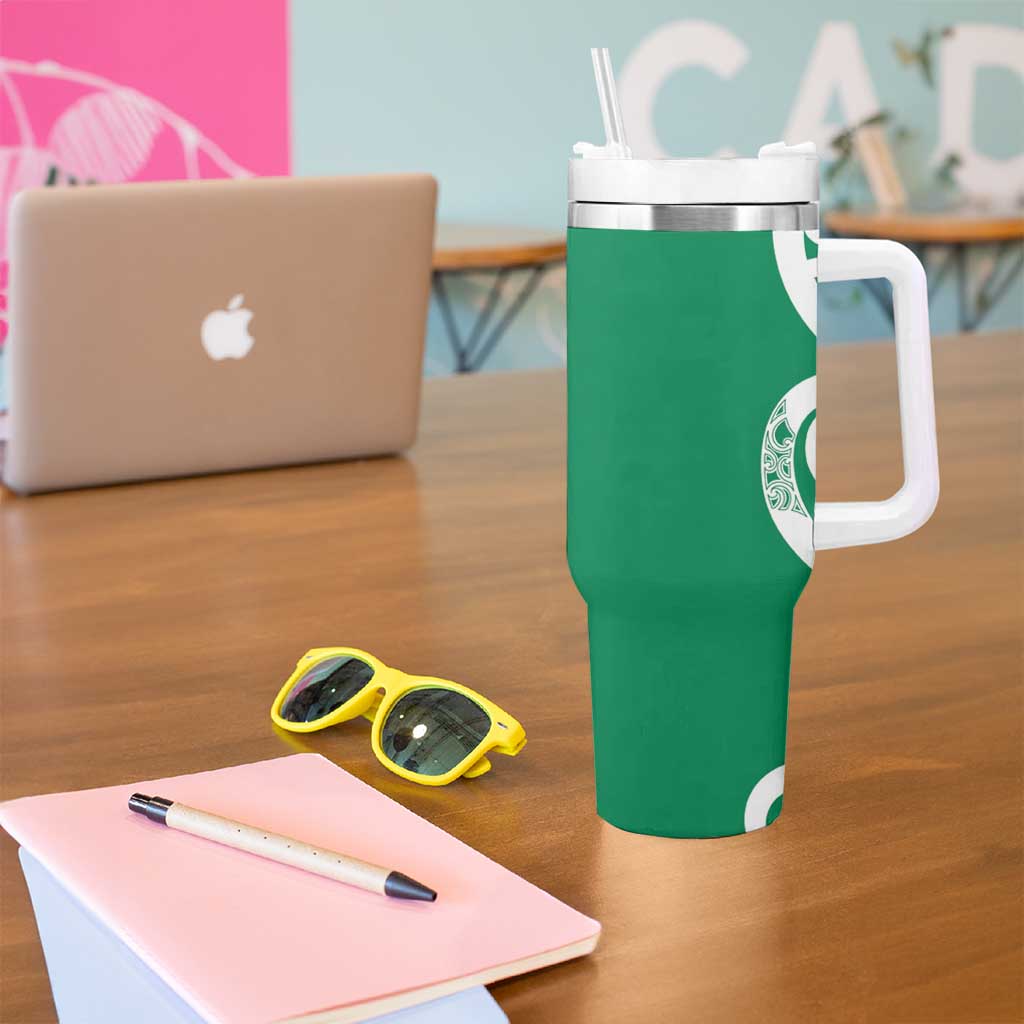 Pounamu Green Maori Tumbler With Handle Koru Kowhaiwhai - Polynesian Pride
