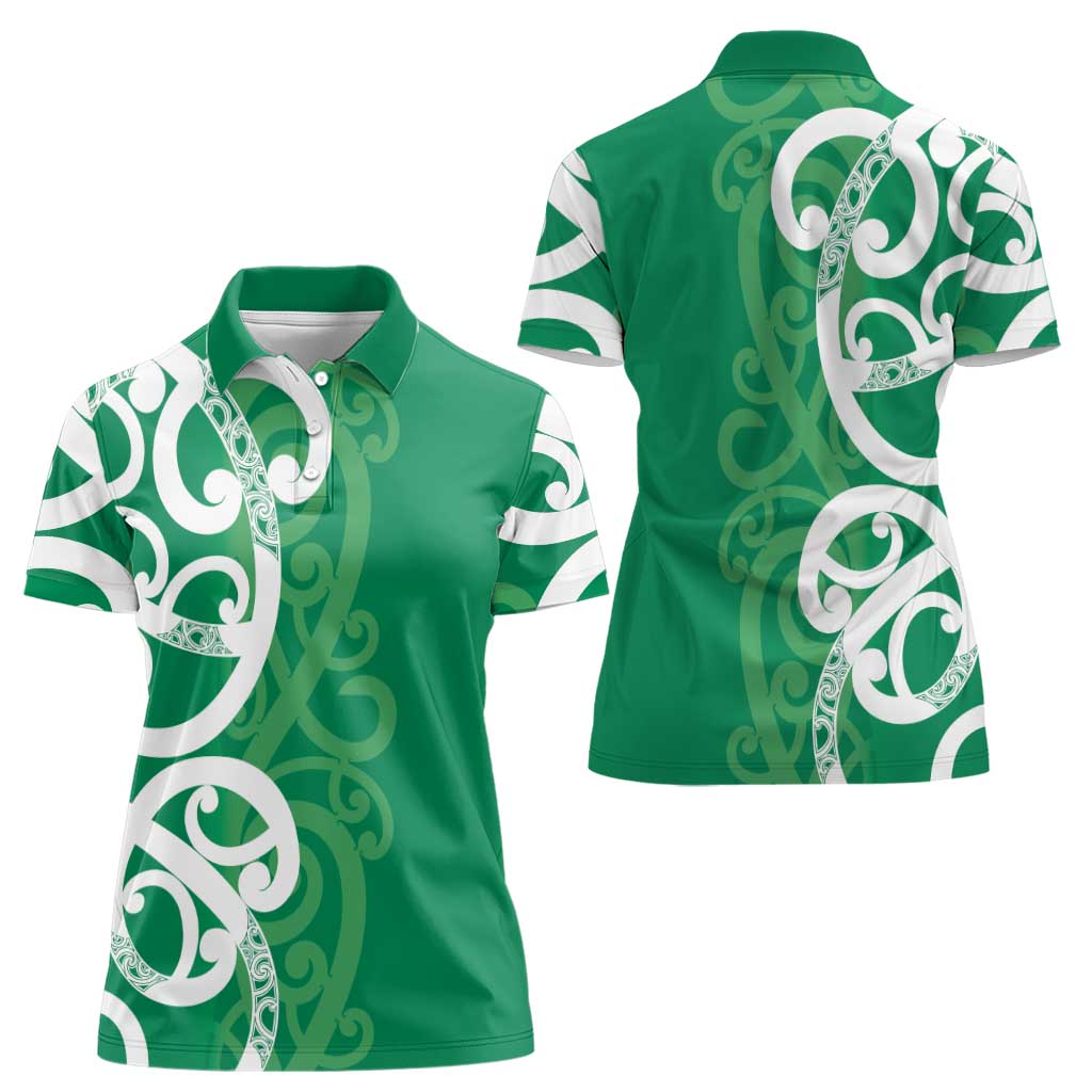Pounamu Green Maori Women Polo Shirt Koru Kowhaiwhai - Polynesian Pride