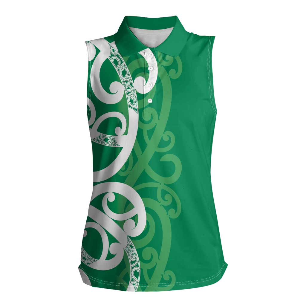 Pounamu Green Maori Women Sleeveless Polo Shirt Koru Kowhaiwhai - Polynesian Pride