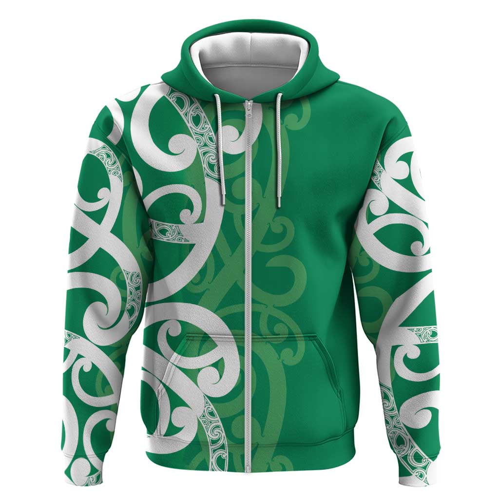 Pounamu Green Maori Zip Hoodie Koru Kowhaiwhai LT7 Zip Hoodie Green - Polynesian Pride