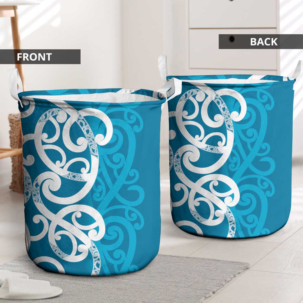 Azure Blue Maori Laundry Basket Koru Kowhaiwhai LT7 - Polynesian Pride