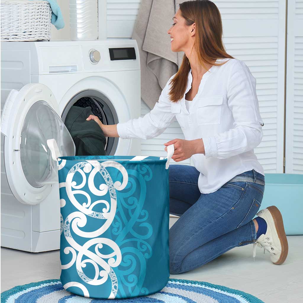 Azure Blue Maori Laundry Basket Koru Kowhaiwhai LT7 - Polynesian Pride