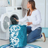 Azure Blue Maori Laundry Basket Koru Kowhaiwhai LT7 - Polynesian Pride