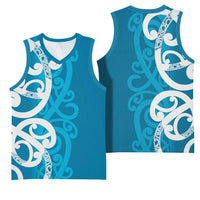 Azure Blue Maori Basketball Jersey Koru Kowhaiwhai LT7 - Polynesian Pride
