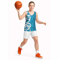 Azure Blue Maori Basketball Jersey Koru Kowhaiwhai LT7 - Polynesian Pride