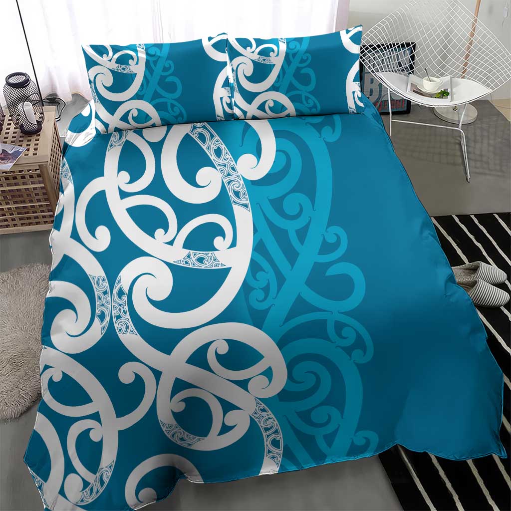 Azure Blue Maori Bedding Set Koru Kowhaiwhai - Polynesian Pride