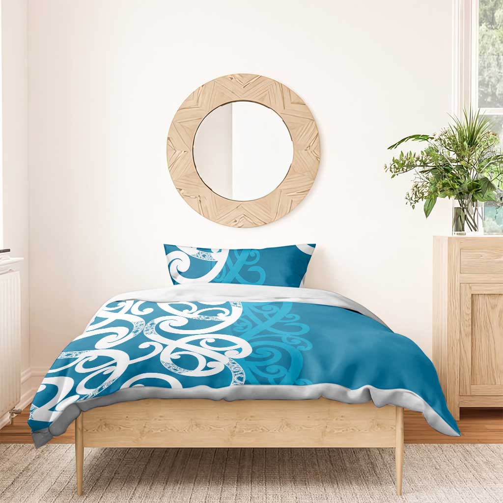 Azure Blue Maori Bedding Set Koru Kowhaiwhai - Polynesian Pride