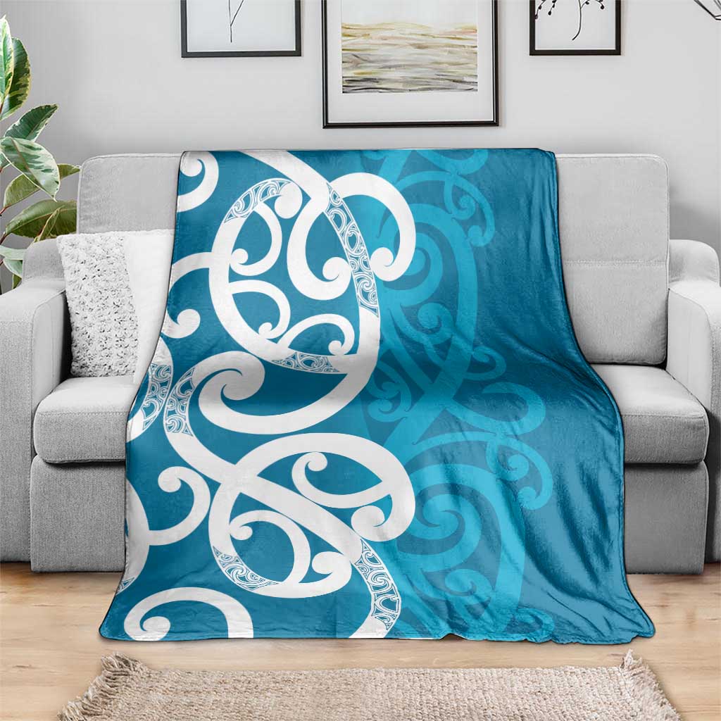 Azure Blue Maori Blanket Koru Kowhaiwhai - Polynesian Pride