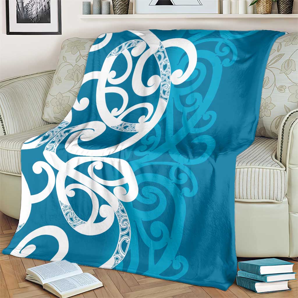 Azure Blue Maori Blanket Koru Kowhaiwhai - Polynesian Pride