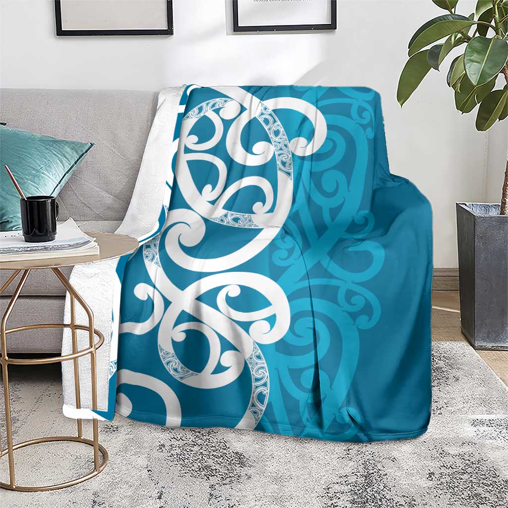Azure Blue Maori Blanket Koru Kowhaiwhai - Polynesian Pride
