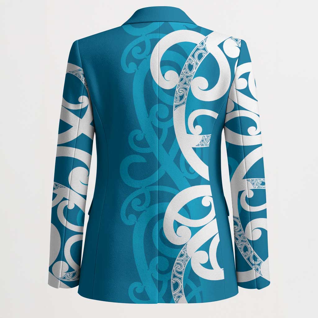 Azure Blue Maori Blazer Koru Kowhaiwhai - Polynesian Pride
