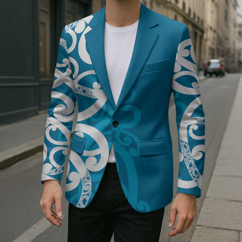 Azure Blue Maori Blazer Koru Kowhaiwhai - Polynesian Pride