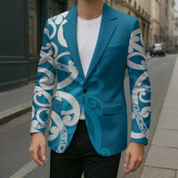 Azure Blue Maori Blazer Koru Kowhaiwhai - Polynesian Pride