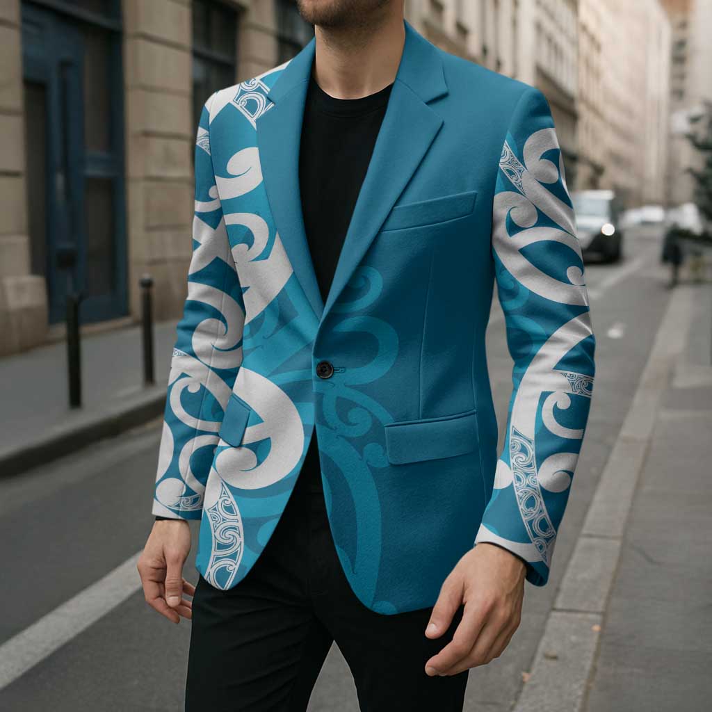 Azure Blue Maori Blazer Koru Kowhaiwhai - Polynesian Pride
