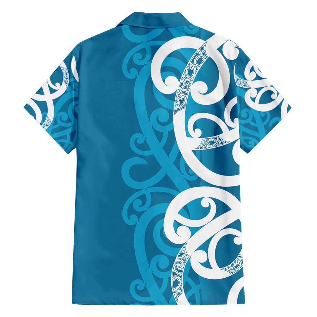 Azure Blue Maori Family Matching Long Sleeve Bodycon Dress and Hawaiian Shirt Koru Kowhaiwhai - Polynesian Pride