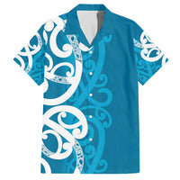 Azure Blue Maori Family Matching Off The Shoulder Long Sleeve Dress and Hawaiian Shirt Koru Kowhaiwhai LT7 Dad's Shirt - Short Sleeve Blue - Polynesian Pride