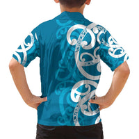 Azure Blue Maori Family Matching Off Shoulder Short Dress and Hawaiian Shirt Koru Kowhaiwhai - Polynesian Pride