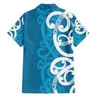 Azure Blue Maori Family Matching Short Sleeve Bodycon Dress and Hawaiian Shirt Koru Kowhaiwhai - Polynesian Pride