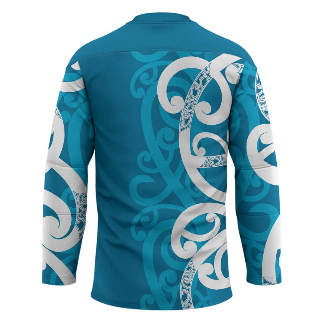 Azure Blue Maori Hockey Jersey Koru Kowhaiwhai - Polynesian Pride