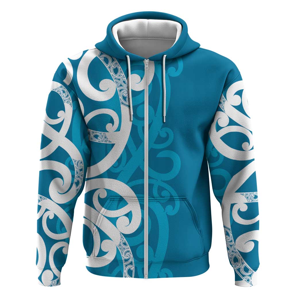 Azure Blue Maori Hoodie Koru Kowhaiwhai - Polynesian Pride