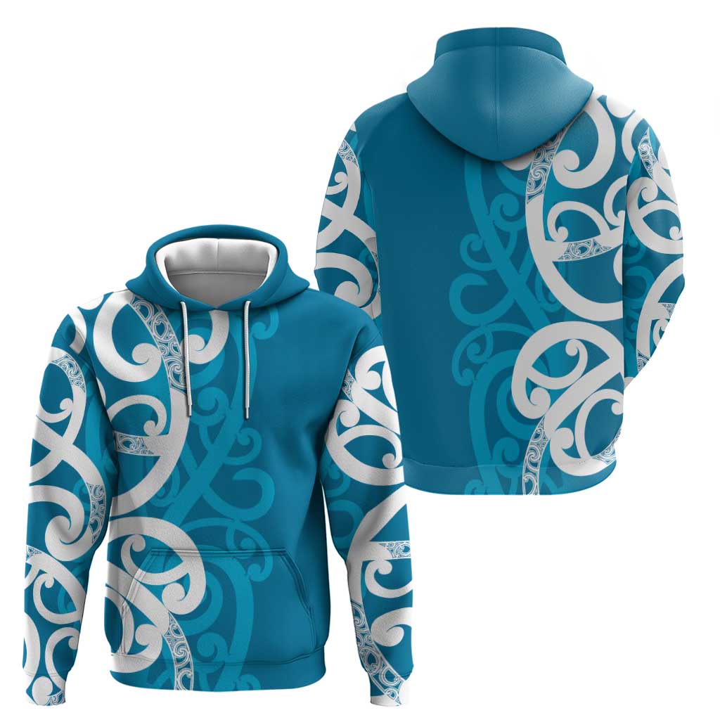 Azure Blue Maori Hoodie Koru Kowhaiwhai - Polynesian Pride