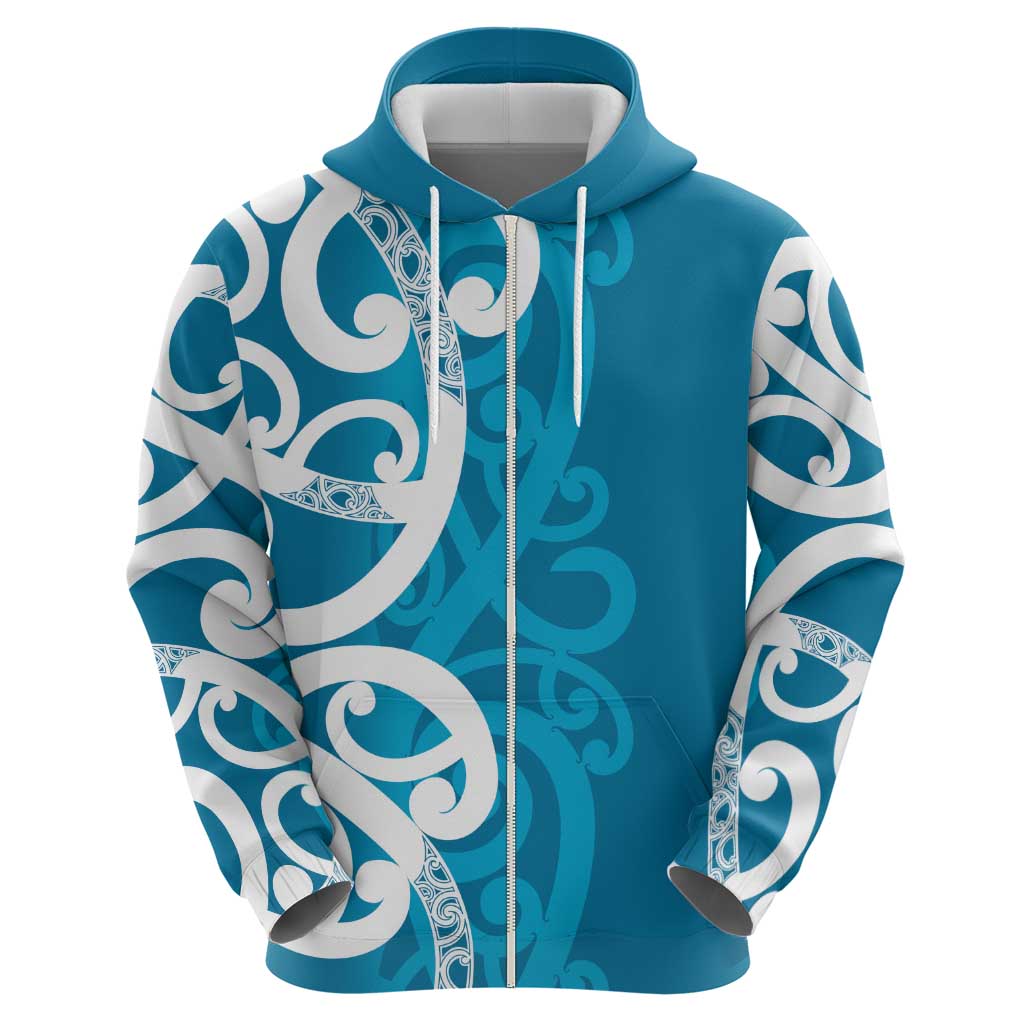 Azure Blue Maori Hoodie Koru Kowhaiwhai - Polynesian Pride