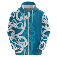 Azure Blue Maori Hoodie Koru Kowhaiwhai - Polynesian Pride