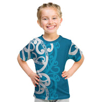 Azure Blue Maori Kid T Shirt Koru Kowhaiwhai - Polynesian Pride