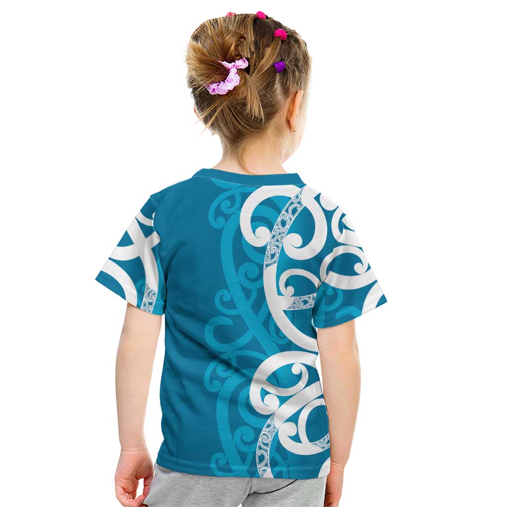 Azure Blue Maori Kid T Shirt Koru Kowhaiwhai - Polynesian Pride
