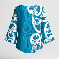 Azure Blue Maori Kimono Sleeve Blouse Koru Kowhaiwhai LT7 - Polynesian Pride