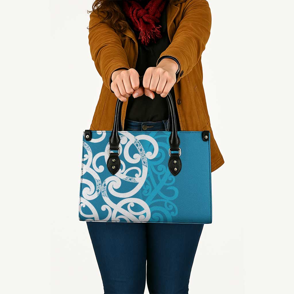 Azure Blue Maori Leather Bag Koru Kowhaiwhai - Polynesian Pride