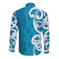 Azure Blue Maori Long Sleeve Button Shirt Koru Kowhaiwhai - Polynesian Pride