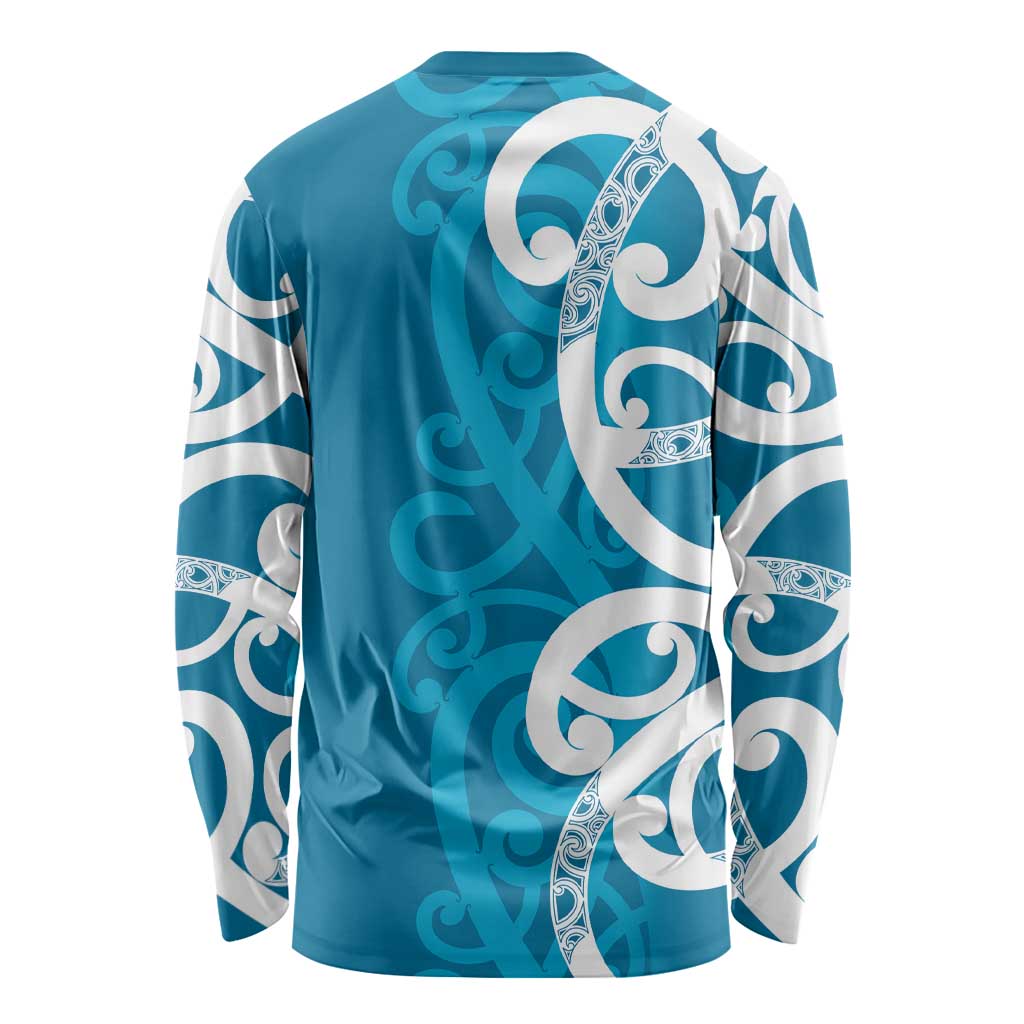 Azure Blue Maori Long Sleeve Shirt Koru Kowhaiwhai LT7 - Polynesian Pride