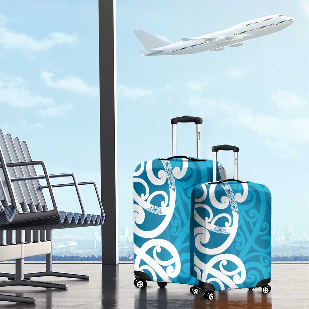 Azure Blue Maori Luggage Cover Koru Kowhaiwhai - Polynesian Pride