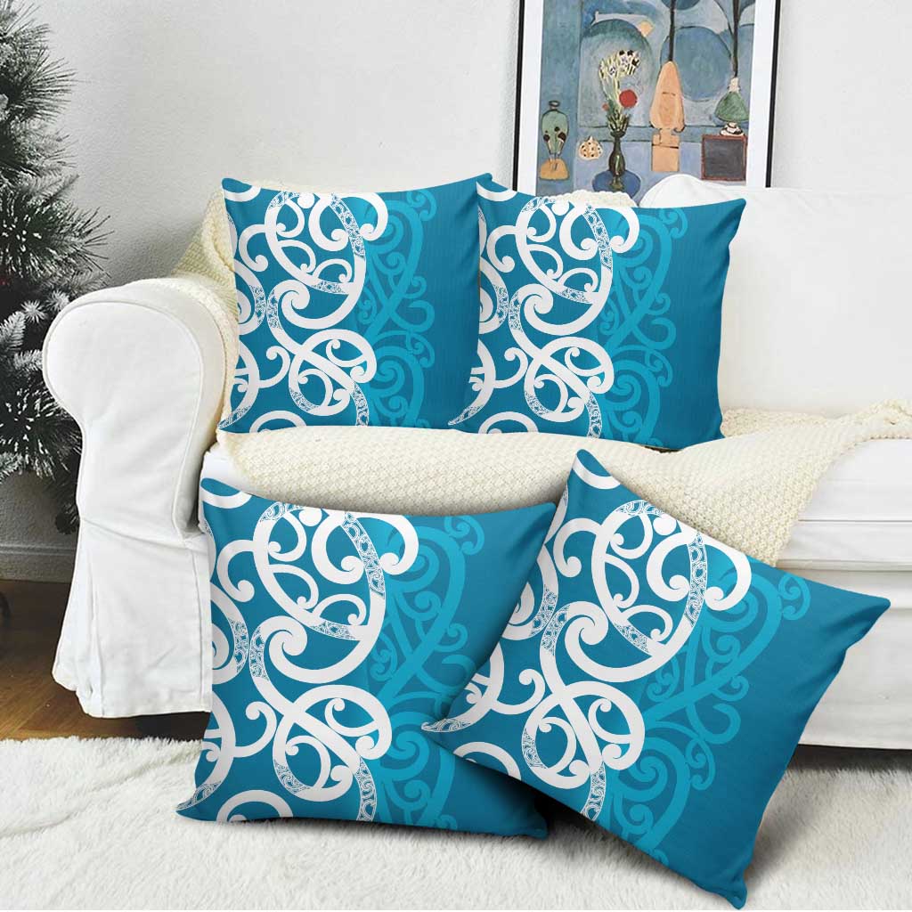 Azure Blue Maori Pillow Cover Koru Kowhaiwhai - Polynesian Pride