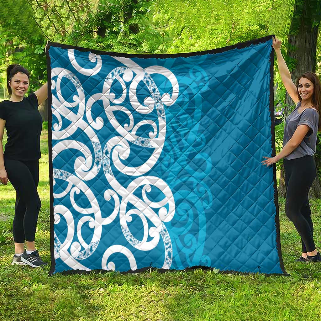 Azure Blue Maori Quilt Koru Kowhaiwhai - Polynesian Pride