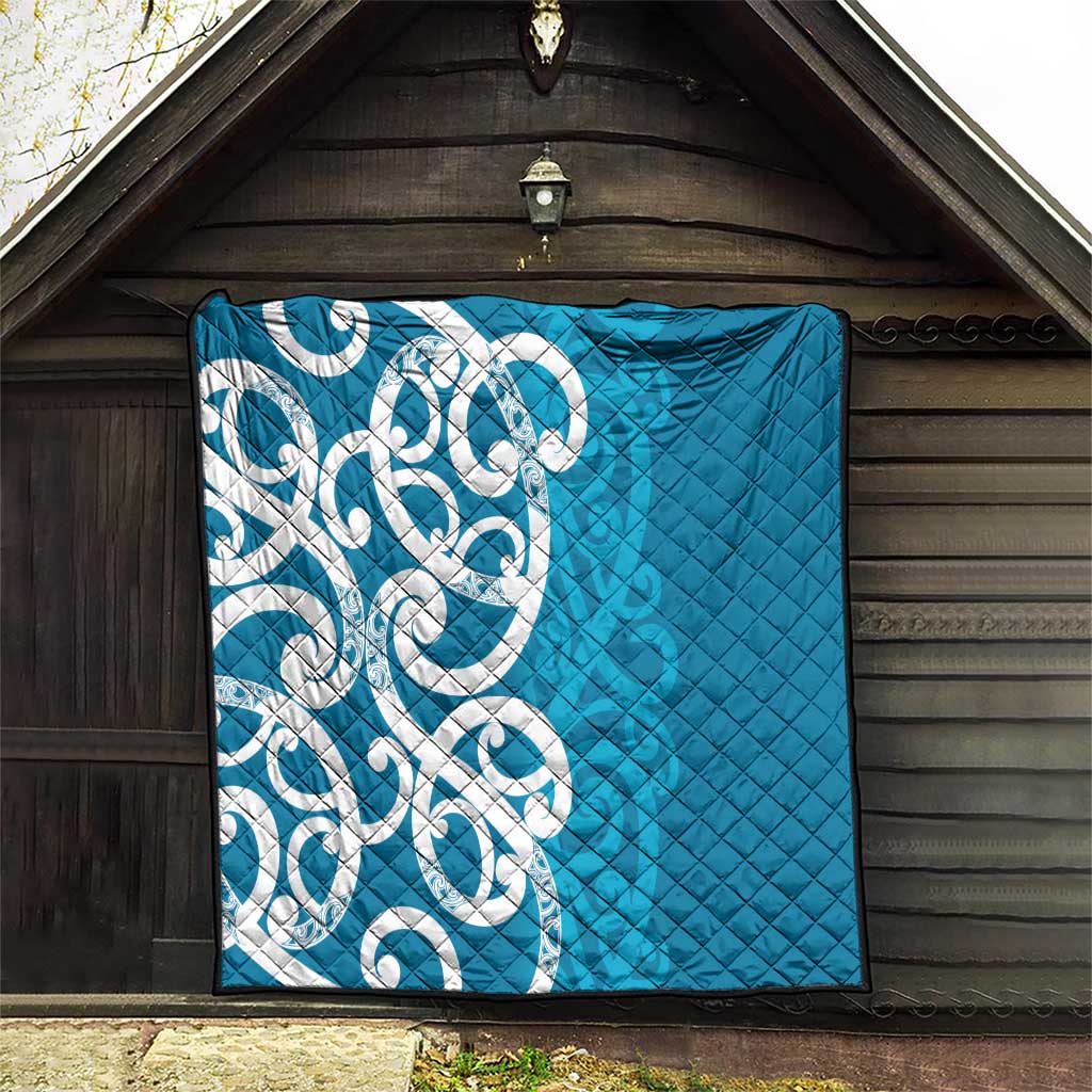 Azure Blue Maori Quilt Koru Kowhaiwhai - Polynesian Pride