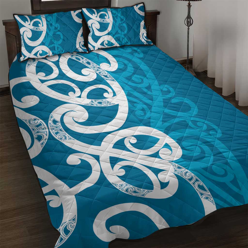 Azure Blue Maori Quilt Bed Set Koru Kowhaiwhai - Polynesian Pride