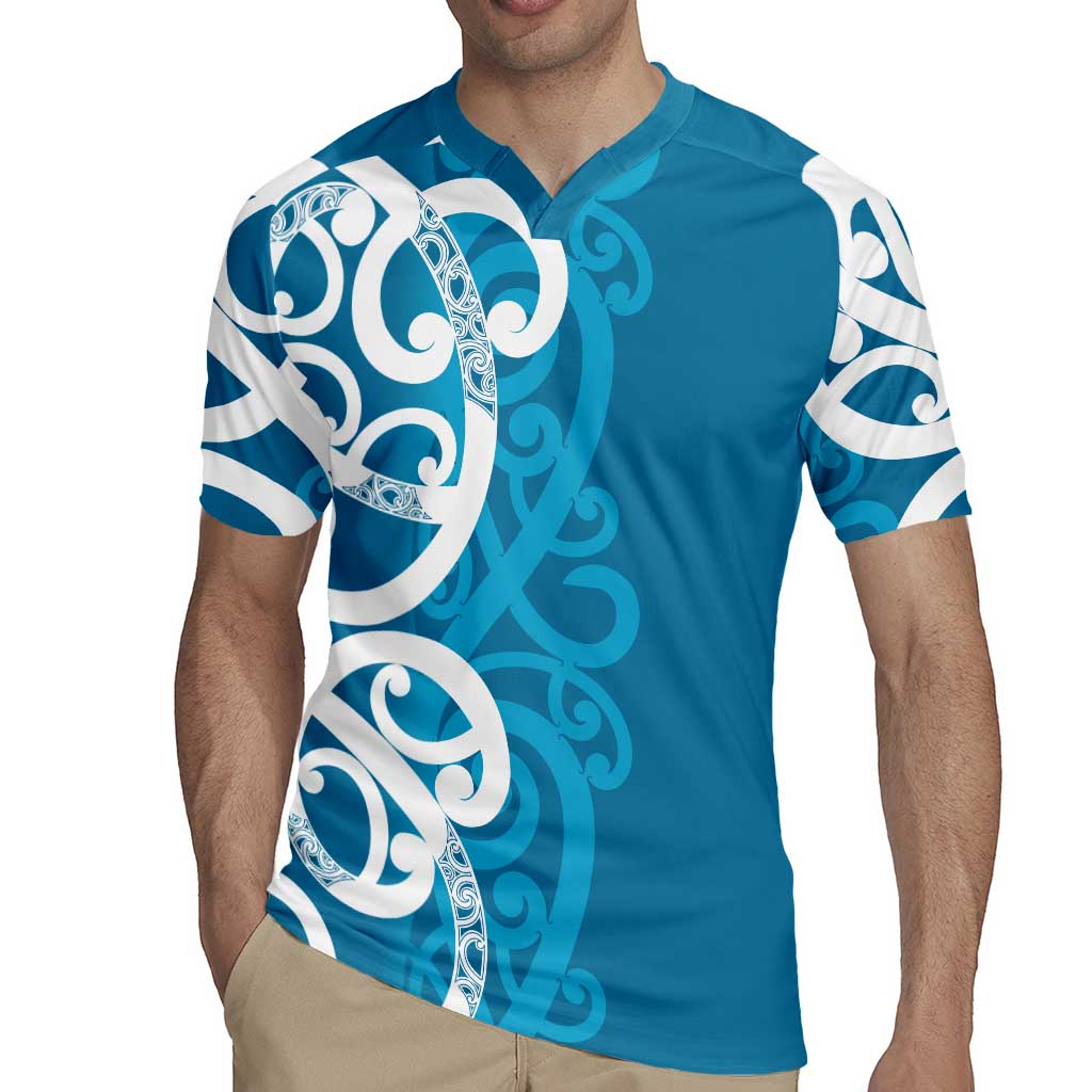 Azure Blue Maori Rugby Jersey Koru Kowhaiwhai - Polynesian Pride