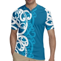 Azure Blue Maori Rugby Jersey Koru Kowhaiwhai - Polynesian Pride