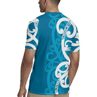Azure Blue Maori Rugby Jersey Koru Kowhaiwhai - Polynesian Pride