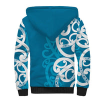 Azure Blue Maori Sherpa Hoodie Koru Kowhaiwhai - Polynesian Pride