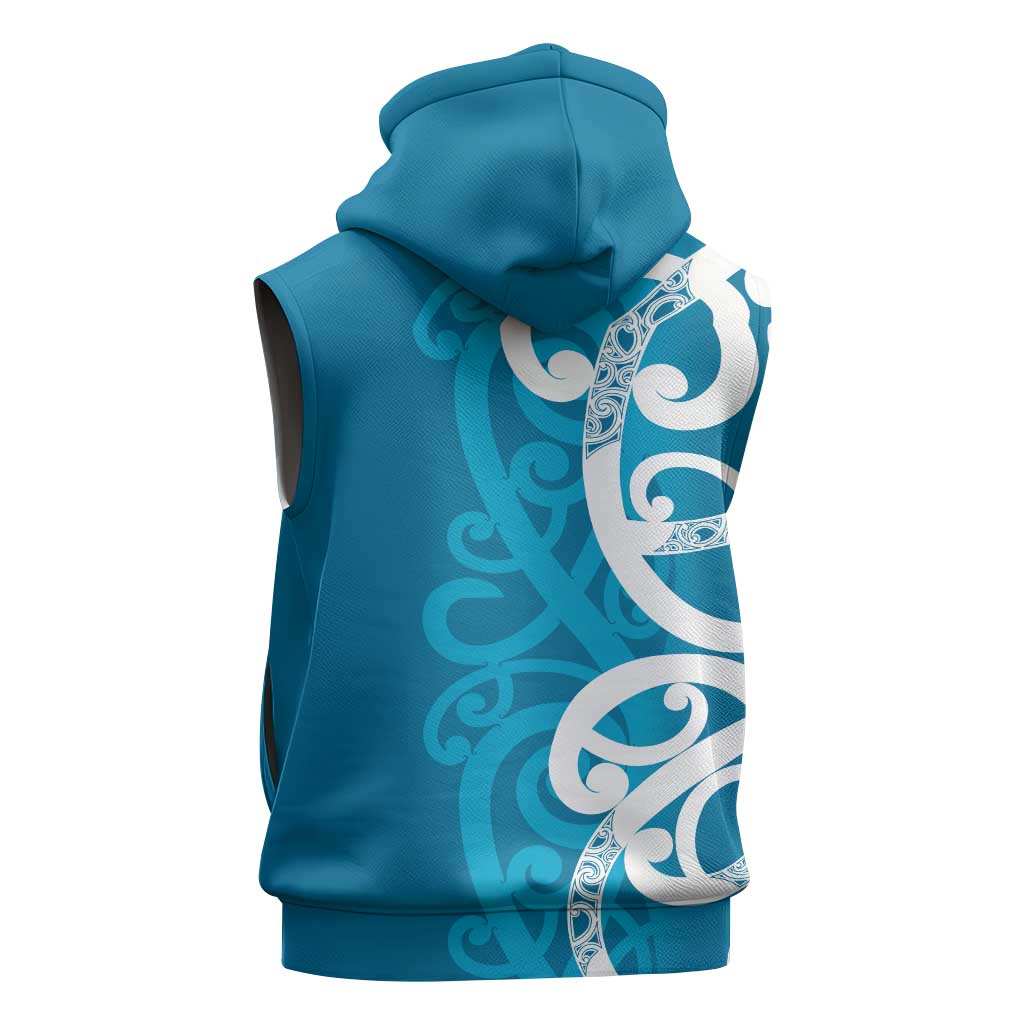 Azure Blue Maori Sleeveless Hoodie Koru Kowhaiwhai LT7 - Polynesian Pride