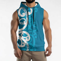Azure Blue Maori Sleeveless Hoodie Koru Kowhaiwhai LT7 - Polynesian Pride