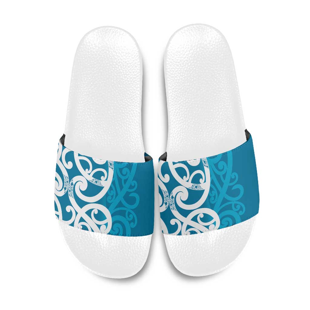 Azure Blue Maori Slide Sandals Koru Kowhaiwhai - Polynesian Pride