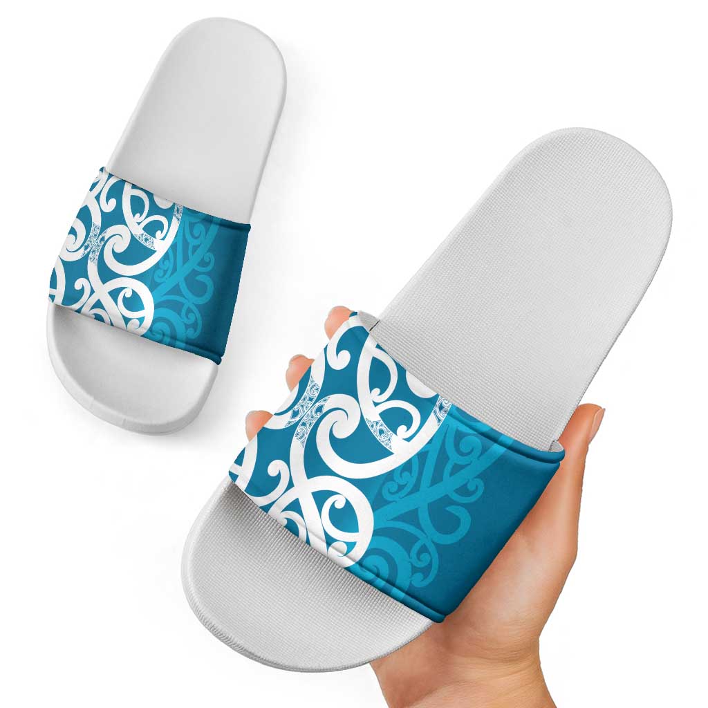 Azure Blue Maori Slide Sandals Koru Kowhaiwhai - Polynesian Pride