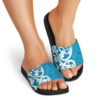 Azure Blue Maori Slide Sandals Koru Kowhaiwhai - Polynesian Pride