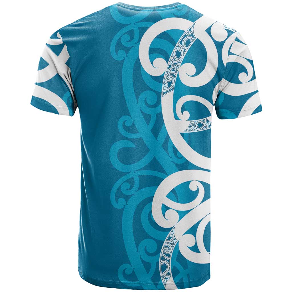 Azure Blue Maori T Shirt Koru Kowhaiwhai - Polynesian Pride