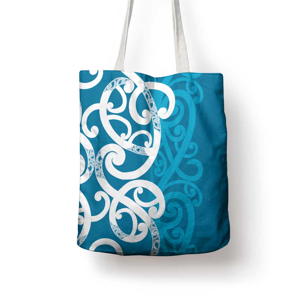 Azure Blue Maori Tote Bag Koru Kowhaiwhai - Polynesian Pride