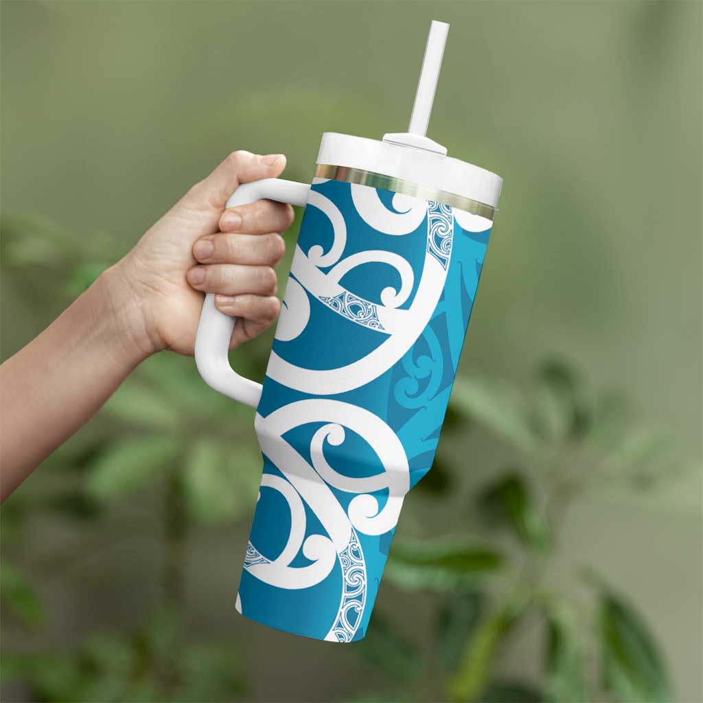 Azure Blue Maori Tumbler With Handle Koru Kowhaiwhai - Polynesian Pride